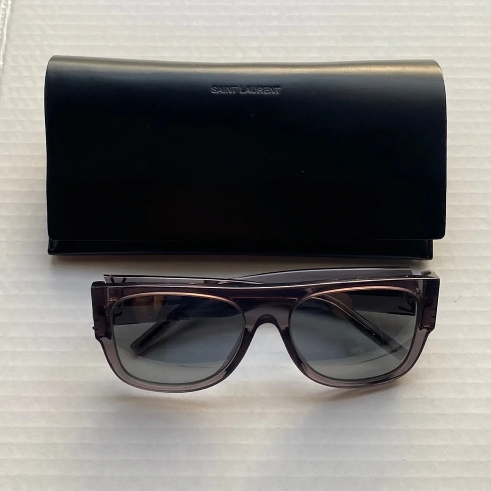 Saint Laurent Translucent Smoky Gray Rectangular Sunglasses